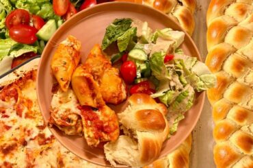 Italian Sausage & 3 Cheese Stuffed Shells + Homemade Challah Bread Recipe | Easy Comfort Food