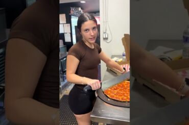 Pizza girl back in the action. Thin is in baby only at Ian and Kye’s pizza 🍕 #pizza #girl #food #