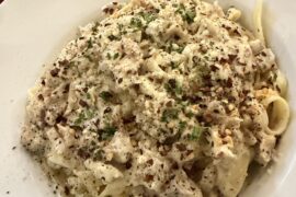 Chicken and bacon fettuccine Alfredo. From The Pasta Gallery, Tobago 🇹🇹