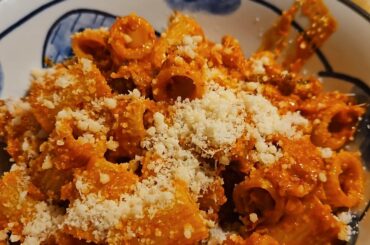 Rigatoni with 'nduja, crispy chorizo and parmigiano reggiano