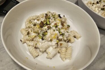Lemon ricotta fussili with pistachios.