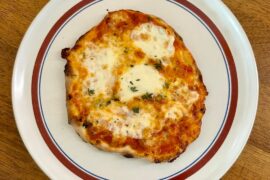 Pizza Today: Fresh Mozzarella with Thyme (from my garden) and Seasoned Tomato Sauce