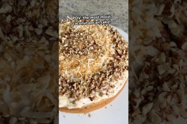 The most moist Italian cream cake! Toasted coconut and pecans add amazing flavor! #shorts #vegancake