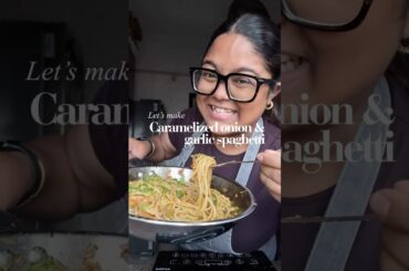 Caramelised onion and garlic spaghetti 🍝🔥 #trending #fyp #food #recipe #pasta ￼