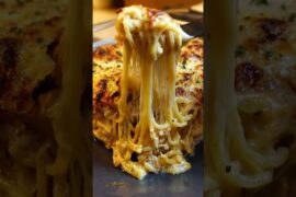 Baked Cream Cheese Spaghetti Casserole #youtubeshorts #food #bonnecuisine #explore #recipe