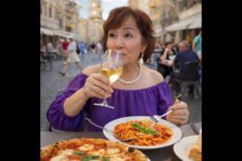 Pizza, Wine, and Spaghetti in Italy City Center