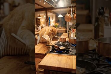 Cat cooking an Italian dish #shorts #cat #kitten #cooking