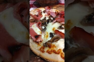 Wonderful oven grilled Italian bruschetta with bacon, cheese & mushrooms