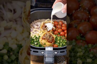 Healthy Air Fryer Pasta Dinner in One Basket 🍝 #explore #recipe #food  #easy #shorts #pasta