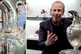 Italian Silver Wine Ewer and Presentation Plate - Vintage Circa 1950