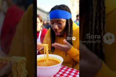 Funny instant noodle eating contest in Milan, Italy