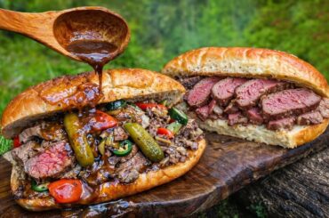 Cooking a Chicago-Style Italian Beef Sandwich in the Wild | Bushcraft Outdoor Cooking