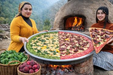 The Biggest Village Pizza Ever 🍕Natural Beet & Spinach Dough with Steak and Chicken
