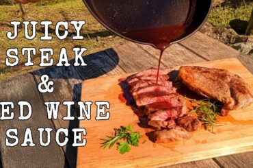 Juicy Italian Steak & Red Wine Sauce🍷 Cooked in a Cast Iron Skillet [Outdoor Cooking]