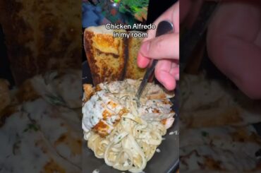 Chicken Alfredo in my room #food #shorts ￼