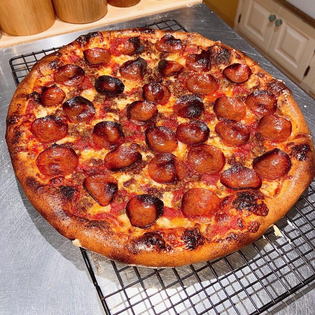 Pepperoni, Sausage and Onion.