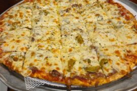 Chicago thin crust Italian beef and hot giardiniera