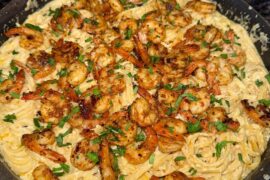 Alfredo linguini with cajun shrimp