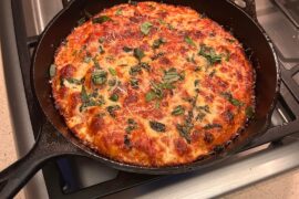 Serious Eats no knead dough to make cast iron pan pizza