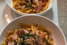 Quick boursin creamy pasta with chicken thighs