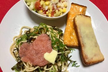 明太子パスタ作りました。