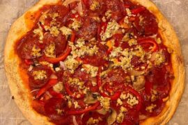 Homemade with Pepperoni, Bell Pepper, Onion, Mushroom, and Goat Cheese