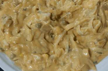 Creamy potato sauce pasta with smoked sausage