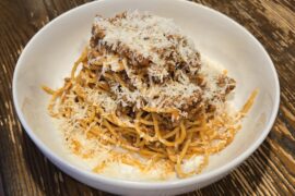 Tonight's spaghetti with meat sauce & parmesan