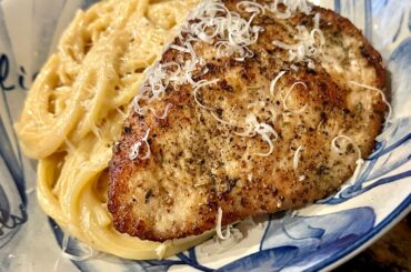 Garlic Cream Pasta with Pan Fried Chicken Breast