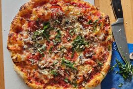 [Homemade] Pepperoni and Fresh Basil Pizza with a touch of Parmesan