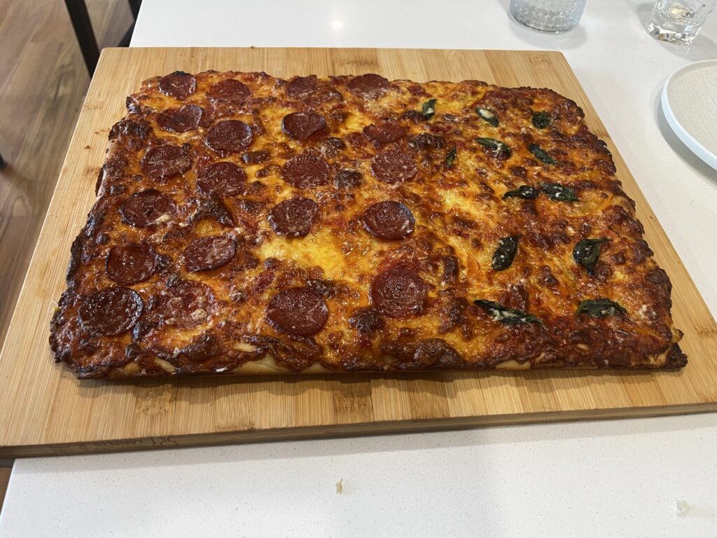 First grandma pizza in my new Lloyd’s pan