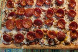 Homemade Sausage and Pepperoni sheet pan pizza