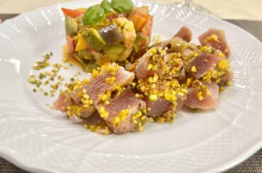 Homemade Seared Tuna with Vegetable Caponata (Tonno Scottato con Caponata). Perfect Sunday lunch!