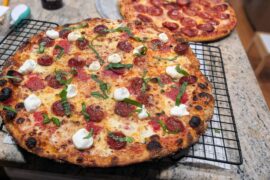 Pep, Motz, Ricotta, Basil, and Hot Honey; New Par Bake Method