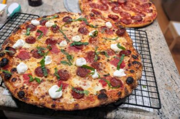 Pep, Motz, Ricotta, Basil, and Hot Honey; New Par Bake Method