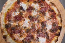 New York Style Sausage w fresh mozz and dollops of sauce on top