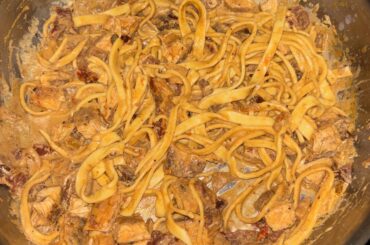 Creamy Tuscan Chicken w homemade pasta first time