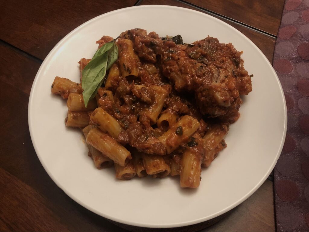 chicken cacciatore with rigatoni