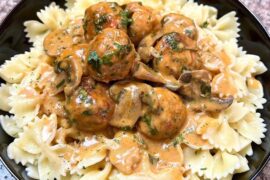 Creamy chicken meatballs with pasta