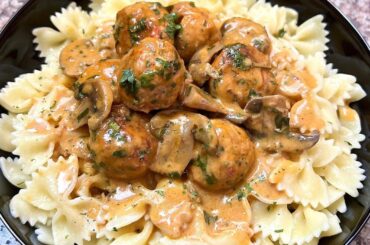 Creamy chicken meatballs with pasta