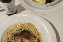 I ate Grilled Chicken Alfredo Pasta and Mozarella Salmon Pesto Rice