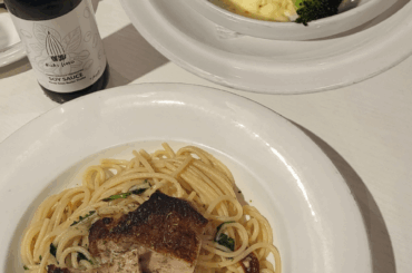 I ate Grilled Chicken Alfredo Pasta and Mozarella Salmon Pesto Rice