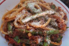 Bucatini Amatriciana with asparagus