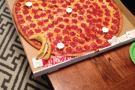 Giant pizza from a WONDERFUL local place.  (Banana for scale)