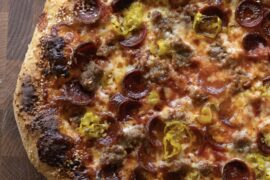 Friday night pie using a 70% hydration poolish dough!