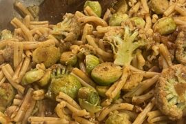 Roasted Brussels Sprouts & Cauliflower with Casarecce in Tomato Sauce [Homemade]