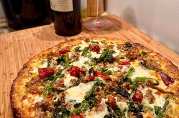 Pizza Bianca al Pistacchio with Sausage, Rapini & Calabrian Chilies