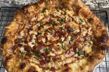 Wife was working overtime this weekend so I made her favorite, bbq chicken pizza