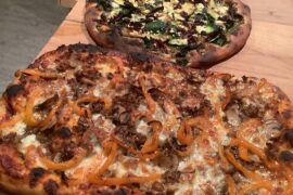 Fennel sausage, mushrooms and peppers Vs Greek veggie with fresh pesto.