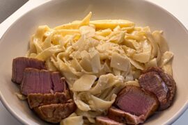 Parmesan tagliatelle with pork loin